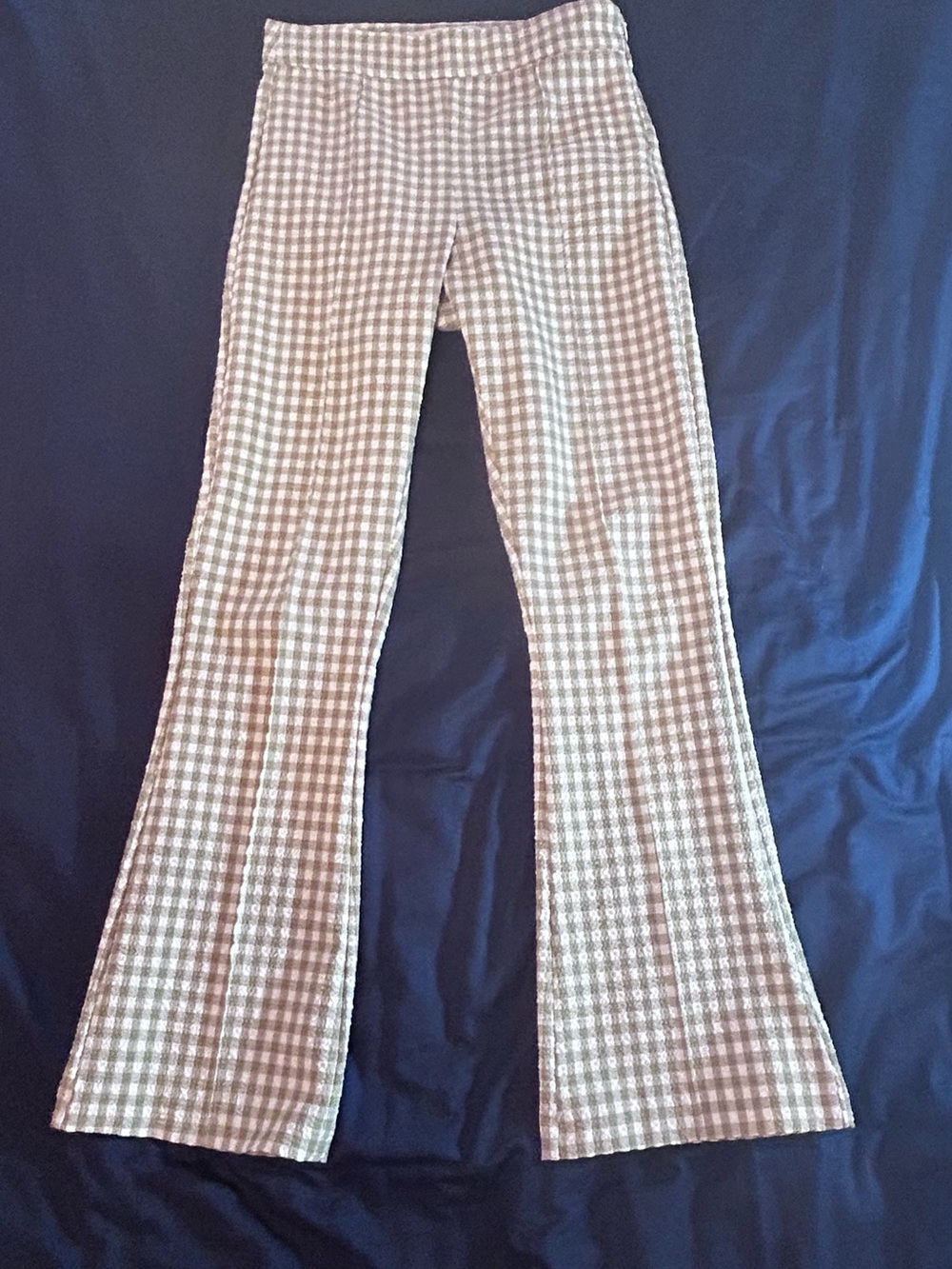 Gingham Flared Pants in Green and White - 2